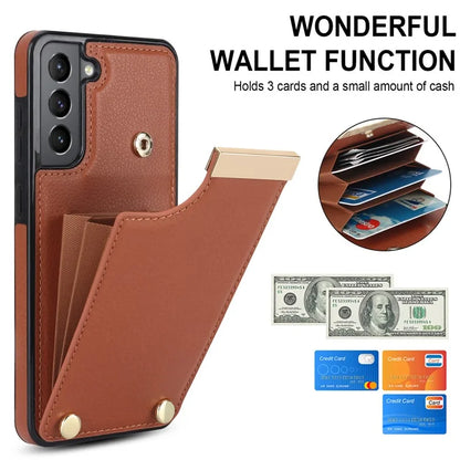 For Samsung Galaxy S21 FE 5G Cell Phone Case Drop-proof Card Holder Cover with Hardware Decor
