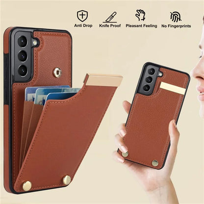 For Samsung Galaxy S21 FE 5G Cell Phone Case Drop-proof Card Holder Cover with Hardware Decor
