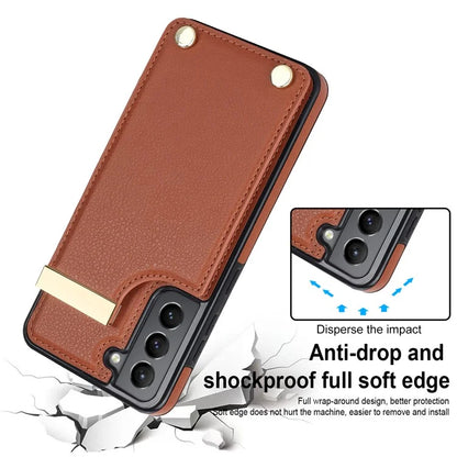 For Samsung Galaxy S21 FE 5G Cell Phone Case Drop-proof Card Holder Cover with Hardware Decor