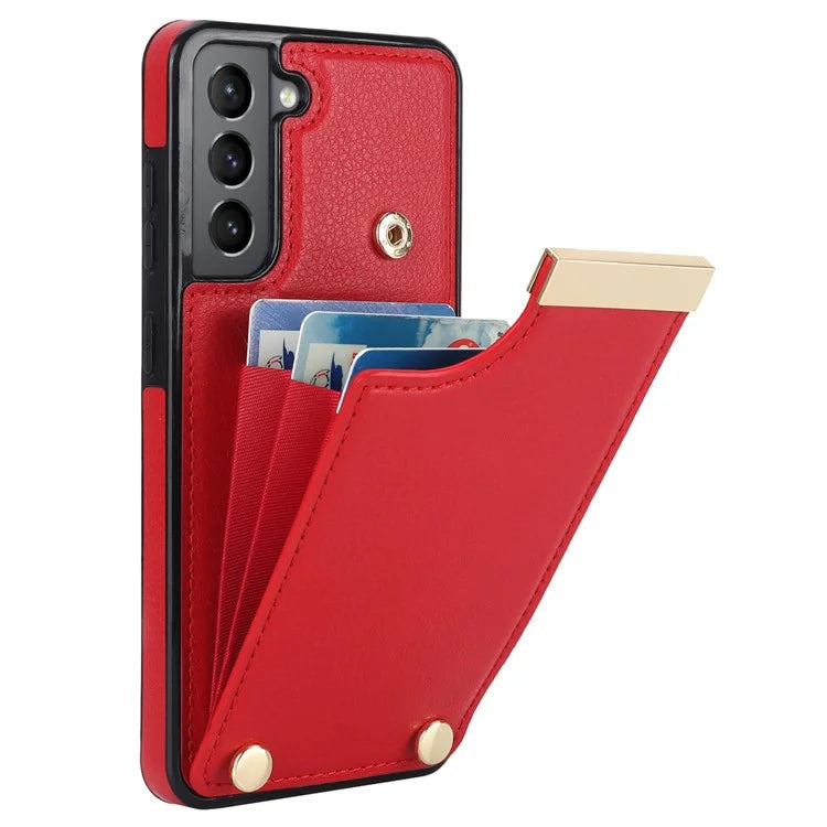 For Samsung Galaxy S21 FE 5G Cell Phone Case Drop-proof Card Holder Cover with Hardware Decor