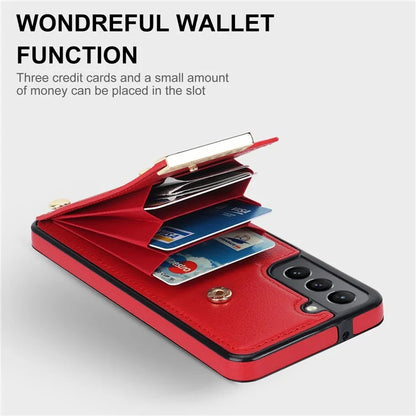 For Samsung Galaxy S21 FE 5G Cell Phone Case Drop-proof Card Holder Cover with Hardware Decor