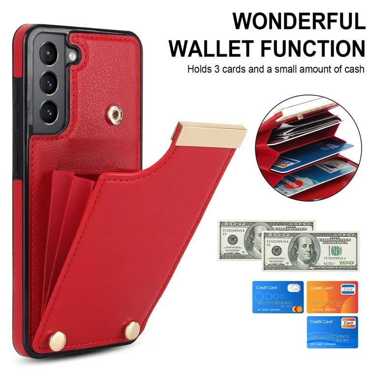 For Samsung Galaxy S21 FE 5G Cell Phone Case Drop-proof Card Holder Cover with Hardware Decor