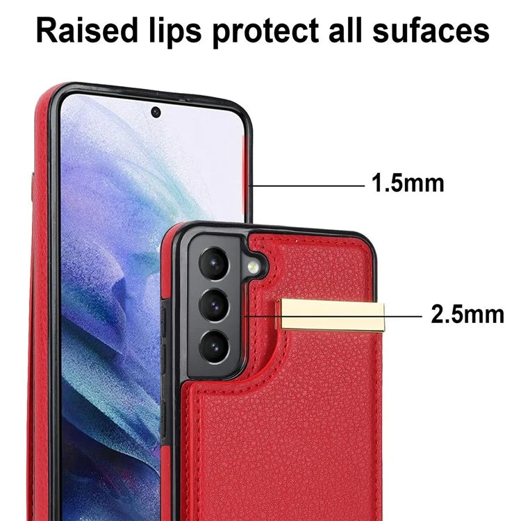 For Samsung Galaxy S21 FE 5G Cell Phone Case Drop-proof Card Holder Cover with Hardware Decor