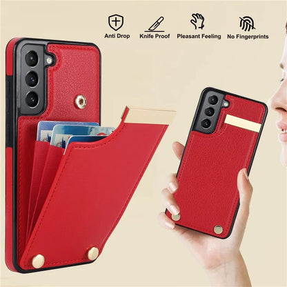 For Samsung Galaxy S21 FE 5G Cell Phone Case Drop-proof Card Holder Cover with Hardware Decor