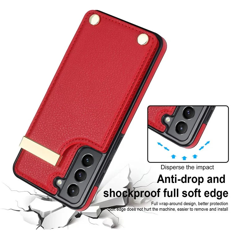 For Samsung Galaxy S21 FE 5G Cell Phone Case Drop-proof Card Holder Cover with Hardware Decor