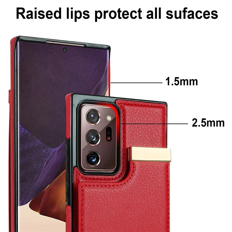 For Samsung Galaxy Note20 Ultra 5G / Note20 Ultra Case Metal Decor Phone Cover with Card Bag