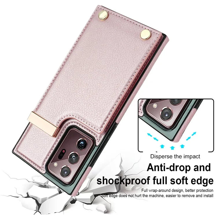 For Samsung Galaxy Note20 Ultra 5G / Note20 Ultra Case Metal Decor Phone Cover with Card Bag