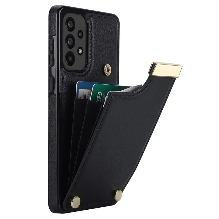 For Samsung Galaxy A73 5G Cover Hardware Decor Card Bag Shockproof TPU+Leather Cell Phone Case