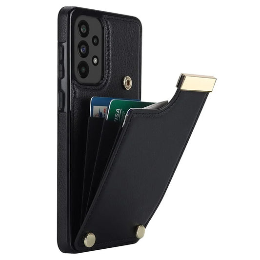 For Samsung Galaxy A73 5G Cover Hardware Decor Card Bag Shockproof TPU+Leather Cell Phone Case