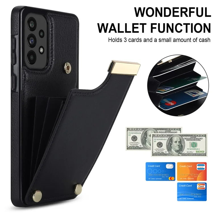 For Samsung Galaxy A73 5G Cover Hardware Decor Card Bag Shockproof TPU+Leather Cell Phone Case