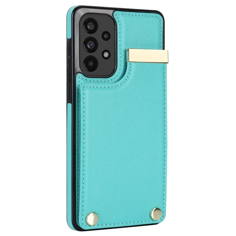 For Samsung Galaxy A73 5G Cover Hardware Decor Card Bag Shockproof TPU+Leather Cell Phone Case