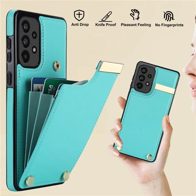 For Samsung Galaxy A73 5G Cover Hardware Decor Card Bag Shockproof TPU+Leather Cell Phone Case