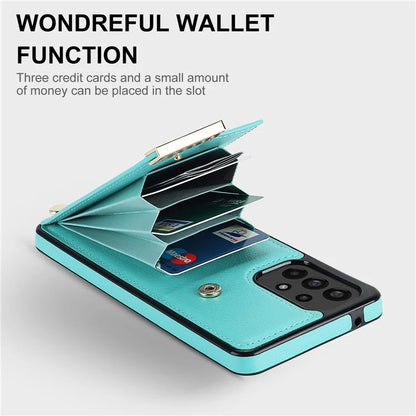 For Samsung Galaxy A73 5G Cover Hardware Decor Card Bag Shockproof TPU+Leather Cell Phone Case