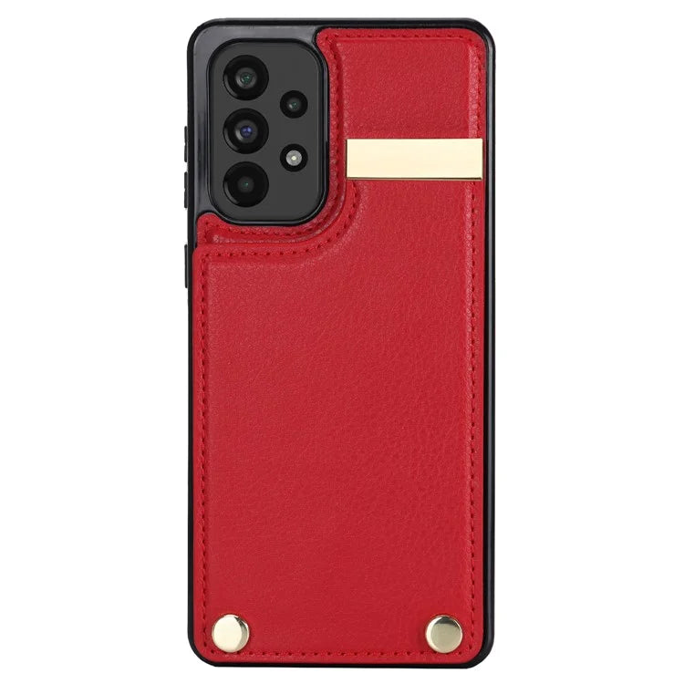 For Samsung Galaxy A73 5G Cover Hardware Decor Card Bag Shockproof TPU+Leather Cell Phone Case