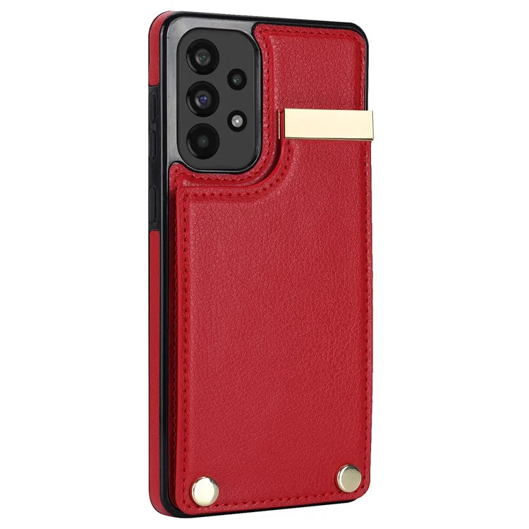 For Samsung Galaxy A73 5G Cover Hardware Decor Card Bag Shockproof TPU+Leather Cell Phone Case
