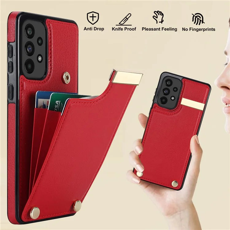 For Samsung Galaxy A73 5G Cover Hardware Decor Card Bag Shockproof TPU+Leather Cell Phone Case