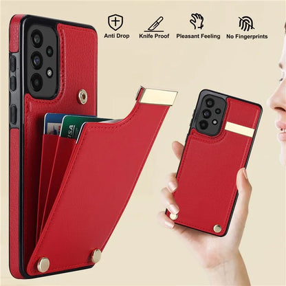 For Samsung Galaxy A73 5G Cover Hardware Decor Card Bag Shockproof TPU+Leather Cell Phone Case