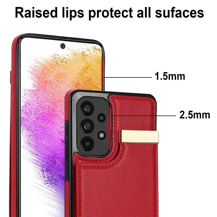For Samsung Galaxy A73 5G Cover Hardware Decor Card Bag Shockproof TPU+Leather Cell Phone Case