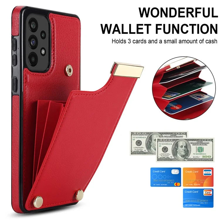 For Samsung Galaxy A73 5G Cover Hardware Decor Card Bag Shockproof TPU+Leather Cell Phone Case