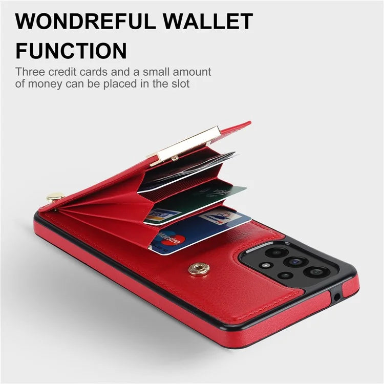For Samsung Galaxy A73 5G Cover Hardware Decor Card Bag Shockproof TPU+Leather Cell Phone Case