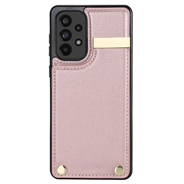 For Samsung Galaxy A73 5G Cover Hardware Decor Card Bag Shockproof TPU+Leather Cell Phone Case
