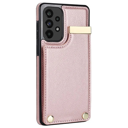 For Samsung Galaxy A73 5G Cover Hardware Decor Card Bag Shockproof TPU+Leather Cell Phone Case