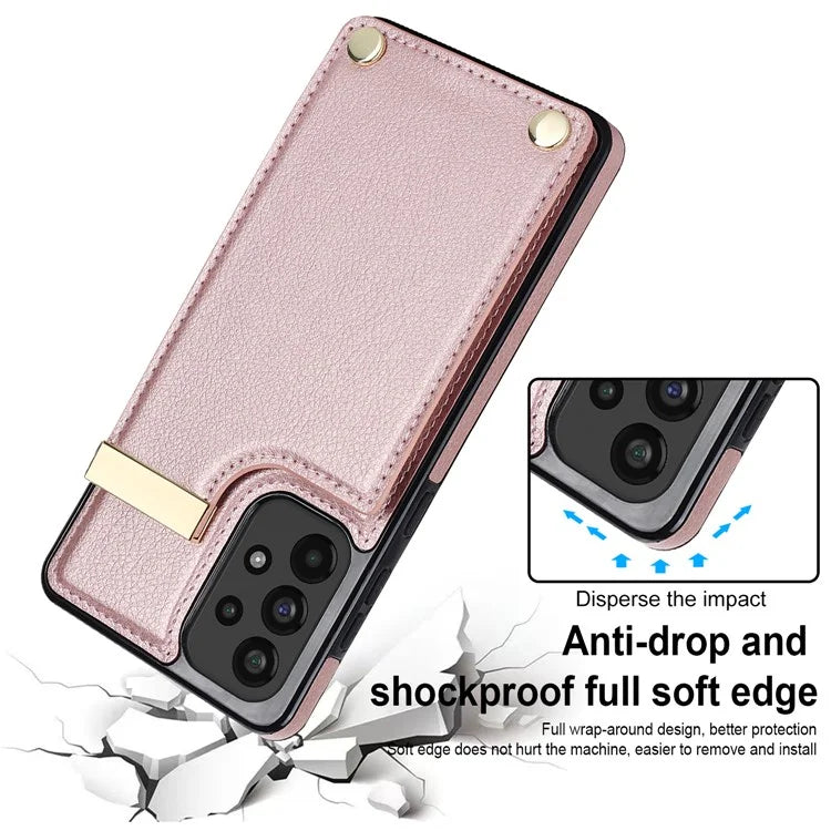 For Samsung Galaxy A73 5G Cover Hardware Decor Card Bag Shockproof TPU+Leather Cell Phone Case
