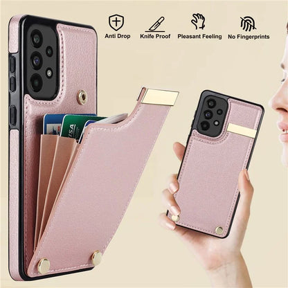 For Samsung Galaxy A73 5G Cover Hardware Decor Card Bag Shockproof TPU+Leather Cell Phone Case