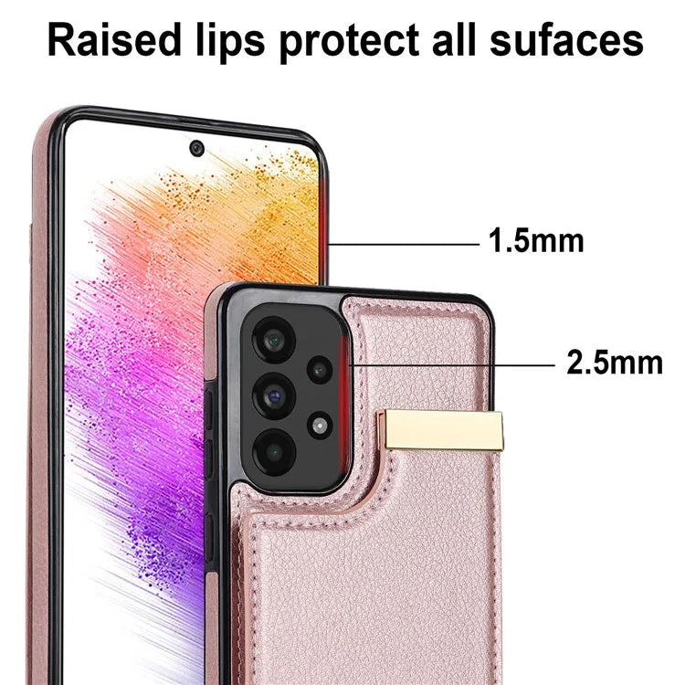 For Samsung Galaxy A73 5G Cover Hardware Decor Card Bag Shockproof TPU+Leather Cell Phone Case
