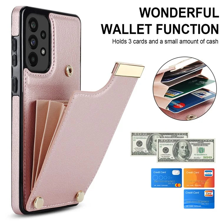 For Samsung Galaxy A73 5G Cover Hardware Decor Card Bag Shockproof TPU+Leather Cell Phone Case