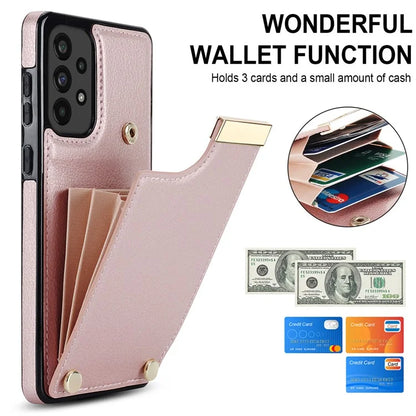 For Samsung Galaxy A73 5G Cover Hardware Decor Card Bag Shockproof TPU+Leather Cell Phone Case