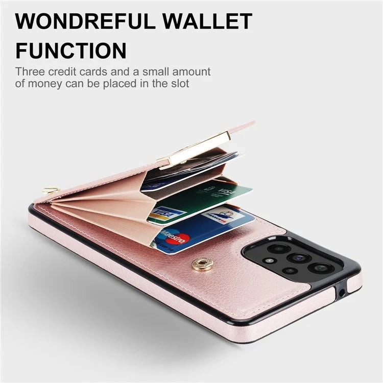 For Samsung Galaxy A73 5G Cover Hardware Decor Card Bag Shockproof TPU+Leather Cell Phone Case
