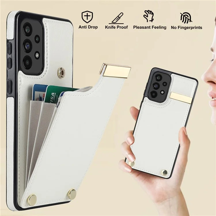 For Samsung Galaxy A73 5G Cover Hardware Decor Card Bag Shockproof TPU+Leather Cell Phone Case