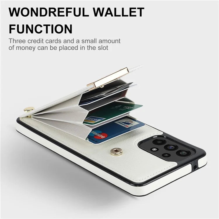 For Samsung Galaxy A73 5G Cover Hardware Decor Card Bag Shockproof TPU+Leather Cell Phone Case