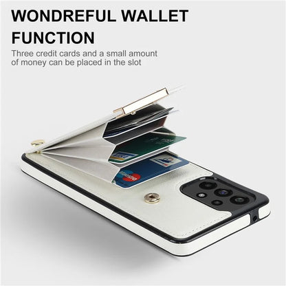 For Samsung Galaxy A73 5G Cover Hardware Decor Card Bag Shockproof TPU+Leather Cell Phone Case