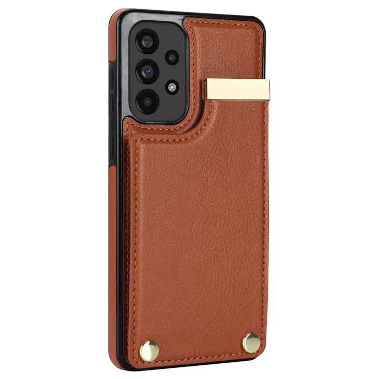 For Samsung Galaxy A73 5G Cover Hardware Decor Card Bag Shockproof TPU+Leather Cell Phone Case