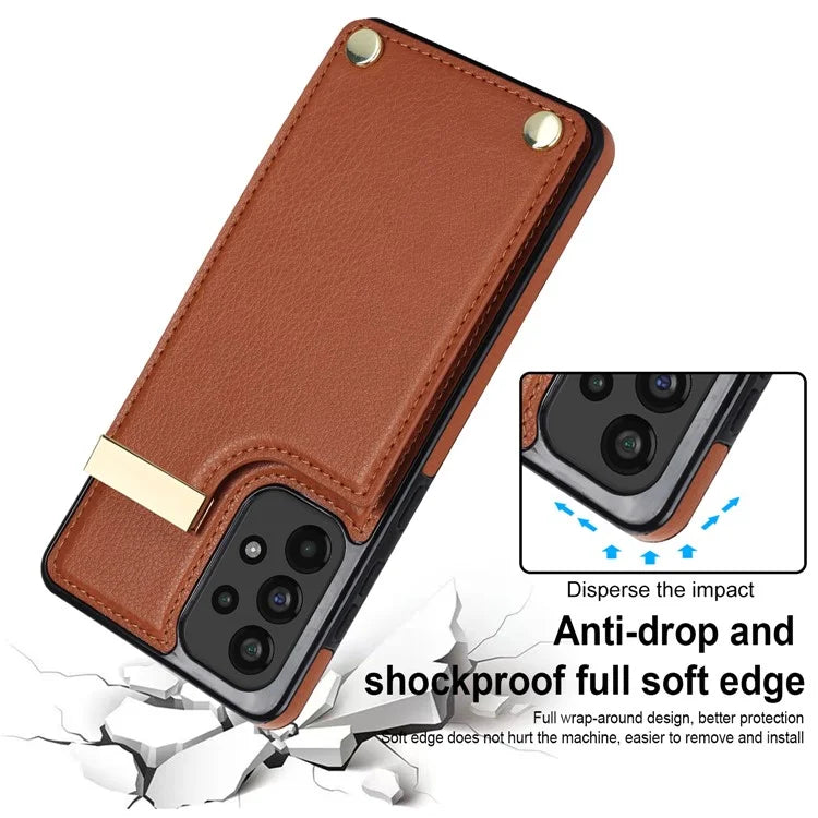 For Samsung Galaxy A73 5G Cover Hardware Decor Card Bag Shockproof TPU+Leather Cell Phone Case