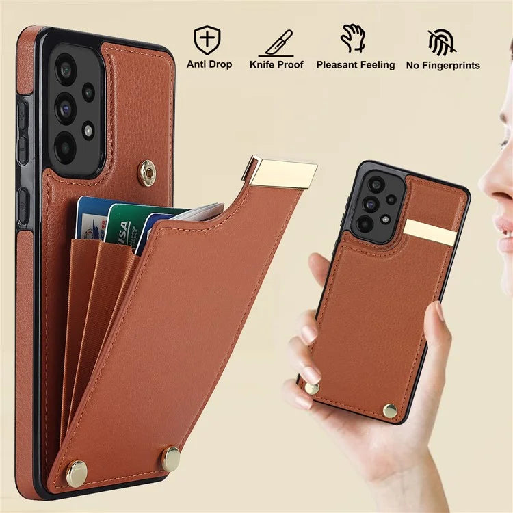 For Samsung Galaxy A73 5G Cover Hardware Decor Card Bag Shockproof TPU+Leather Cell Phone Case