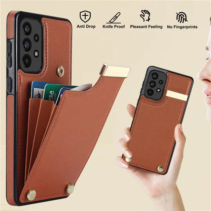 For Samsung Galaxy A73 5G Cover Hardware Decor Card Bag Shockproof TPU+Leather Cell Phone Case