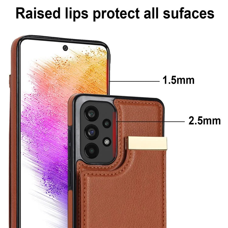 For Samsung Galaxy A73 5G Cover Hardware Decor Card Bag Shockproof TPU+Leather Cell Phone Case
