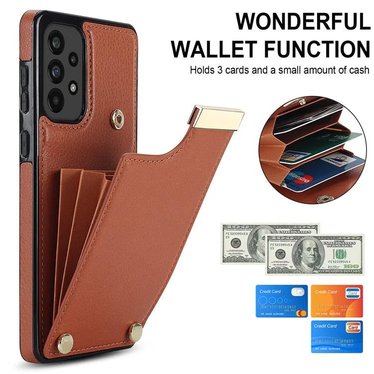 For Samsung Galaxy A73 5G Cover Hardware Decor Card Bag Shockproof TPU+Leather Cell Phone Case
