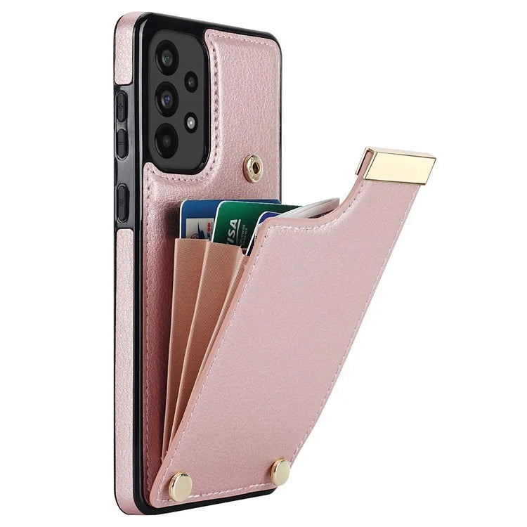 For Samsung Galaxy A53 5G Cover Stylish Metal Decor TPU+Leather Card Holder Cell Phone Case