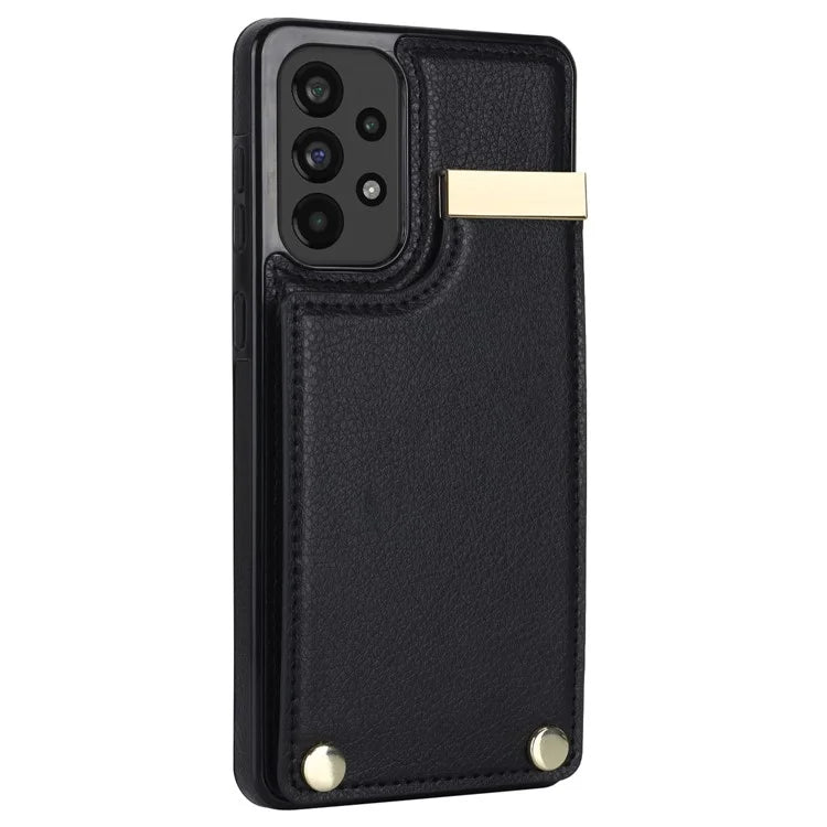 For Samsung Galaxy A53 5G Cover Stylish Metal Decor TPU+Leather Card Holder Cell Phone Case