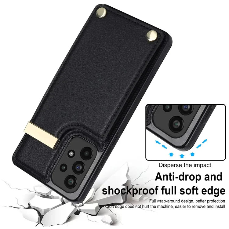 For Samsung Galaxy A53 5G Cover Stylish Metal Decor TPU+Leather Card Holder Cell Phone Case