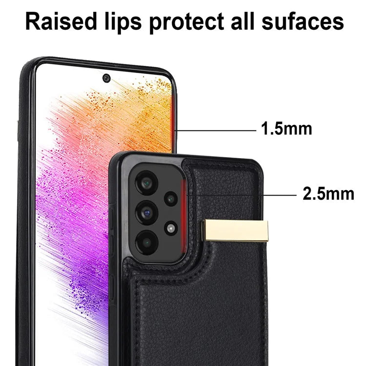 For Samsung Galaxy A53 5G Cover Stylish Metal Decor TPU+Leather Card Holder Cell Phone Case