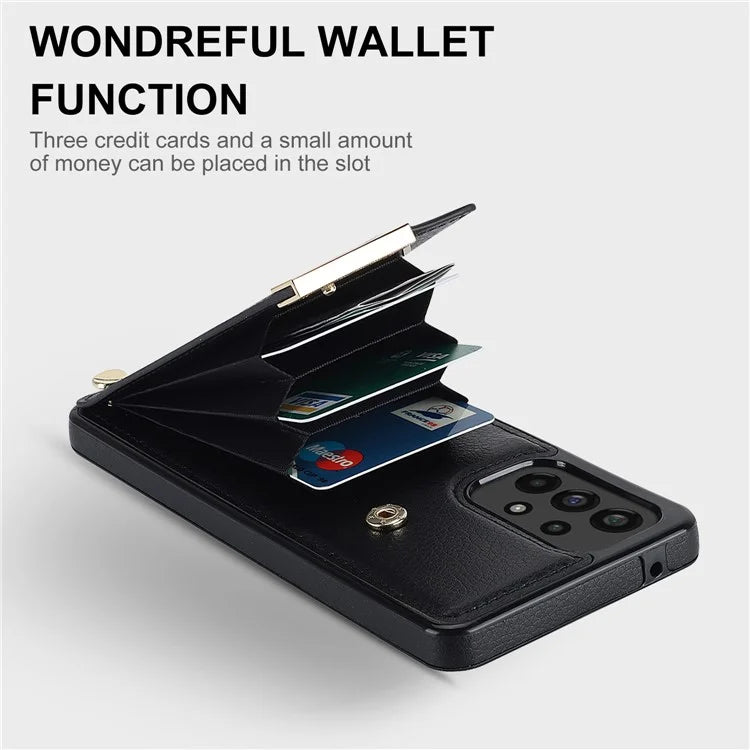 For Samsung Galaxy A53 5G Cover Stylish Metal Decor TPU+Leather Card Holder Cell Phone Case
