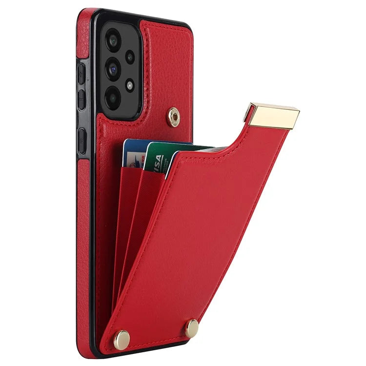 For Samsung Galaxy A53 5G Cover Stylish Metal Decor TPU+Leather Card Holder Cell Phone Case