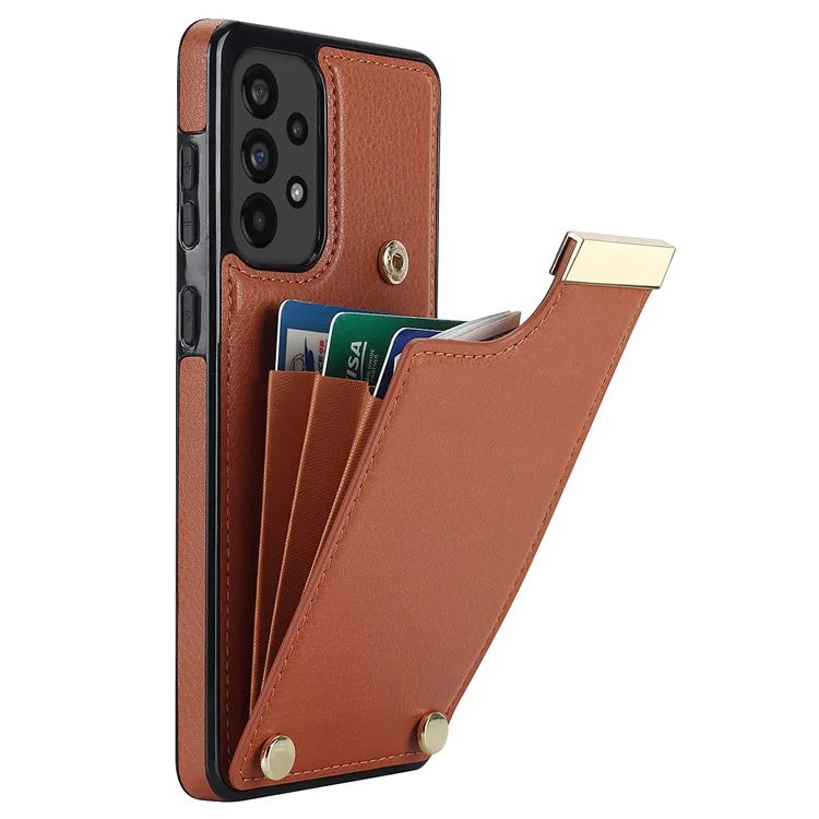For Samsung Galaxy A53 5G Cover Stylish Metal Decor TPU+Leather Card Holder Cell Phone Case