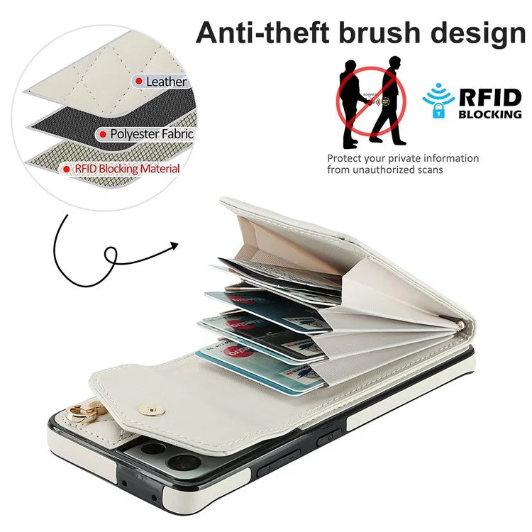 For Samsung Galaxy S21 Ultra 5G Case Card Bag Leather+TPU Crossbody Cover with Ring Kickstand