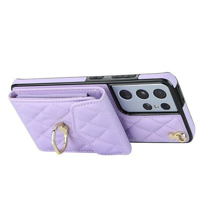 For Samsung Galaxy S21 Ultra 5G Case Card Bag Leather+TPU Crossbody Cover with Ring Kickstand